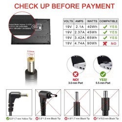 19V 3.42A 65W Acer 5.5mm 1.7mm AC Adapter Charger